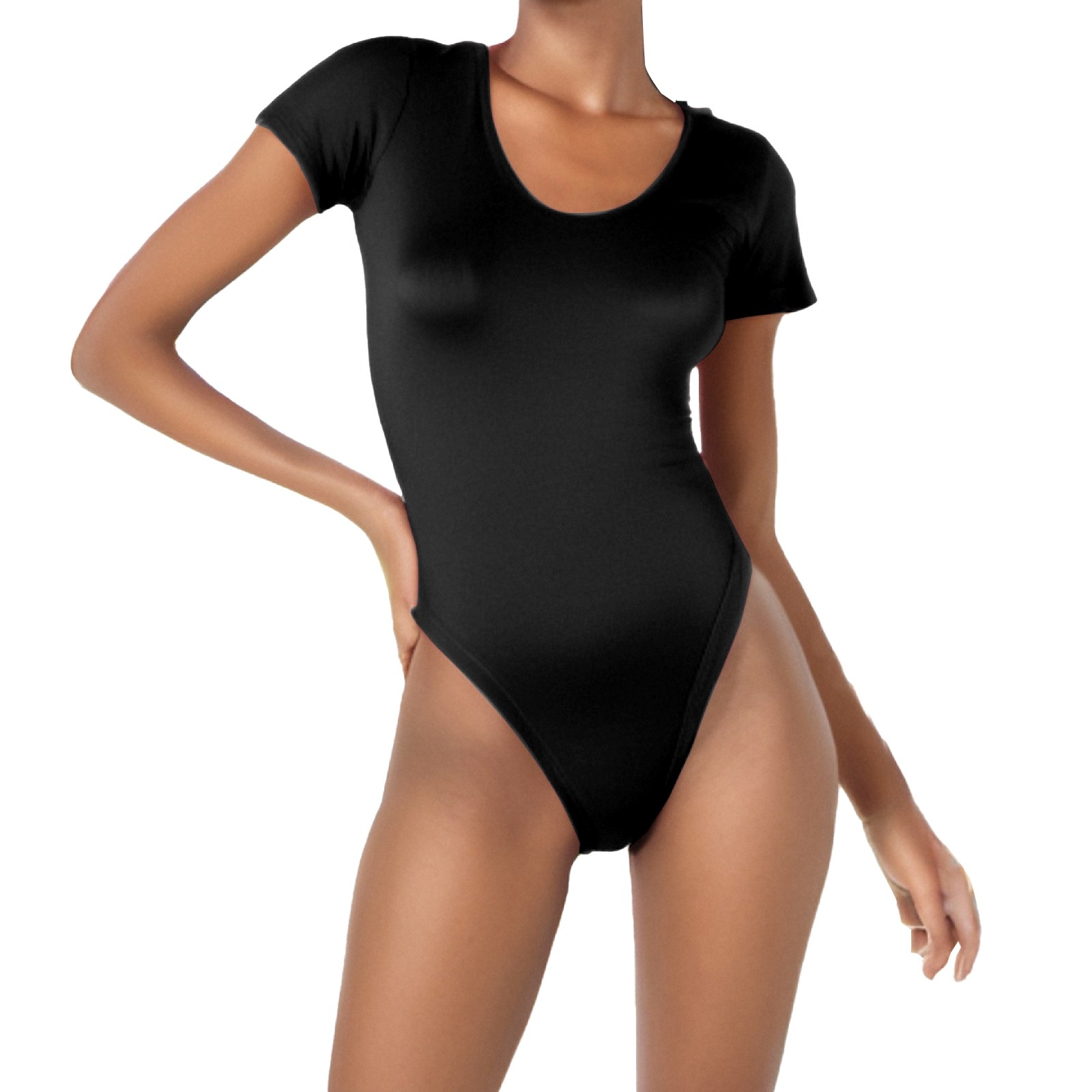 thumbnail image 2 of Body de manga corta con cuello redondo y alta elasticidad para mujer - Mono ajustado, 2 of 6